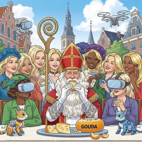 Sinterklaas Enjoying Gouda Cheese with Dutch Women | Modern Dutch Scene