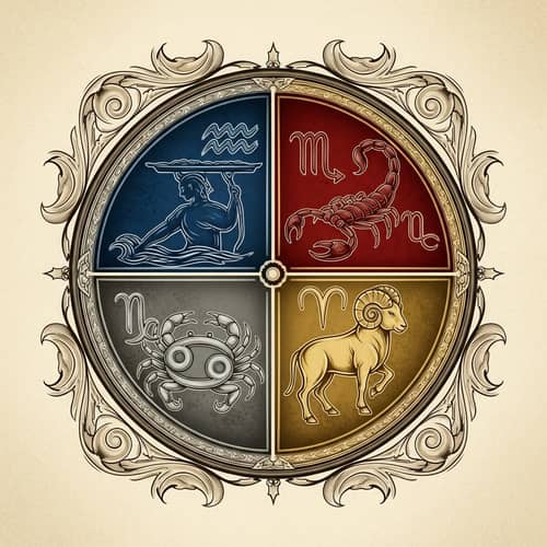 Zodiac Signs Crest: Aquarius, Scorpio, Cancer & Aries
