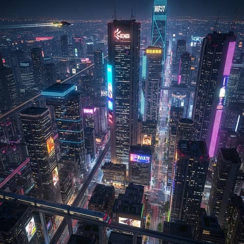 Futuristic Cyberpunk Metropolis Night Scene