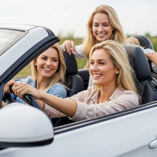 Blonde Women Enjoying a Convertible Ride