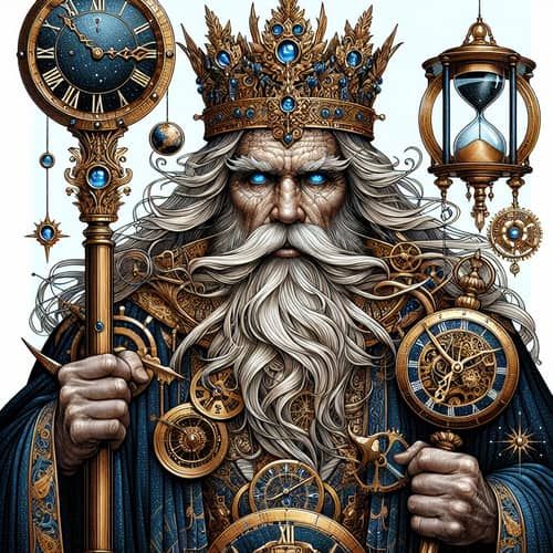 Monarch of Time: Ancient Figure with Golden Clockwork Crown