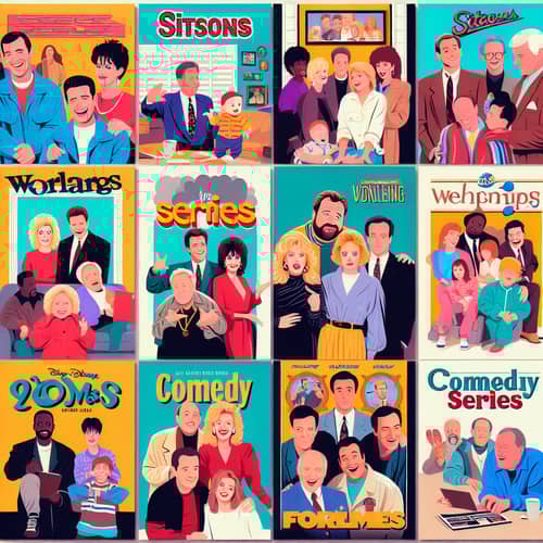 90s Comedy Series Posters Collage: Jovial and Quirky Spirit