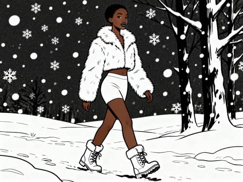 Black Girl Walking in Snow - Coloring Page Black Girl Walking in Snow - Coloring Page