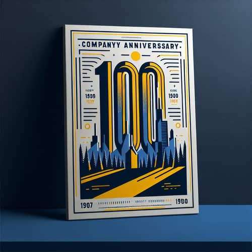 100th Anniversary Company Poster: Blue & Yellow High Quality Design