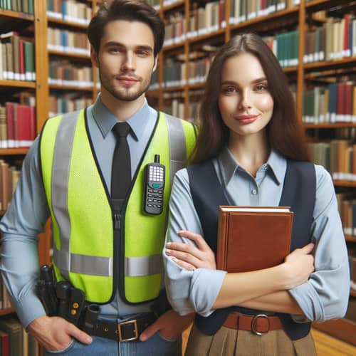 Library Staff Member and Security Guard - Working Together