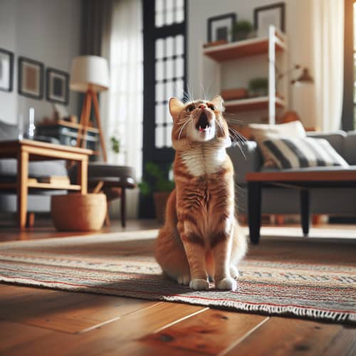 Cat in Large Living Room Meowing