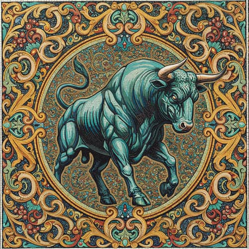Stunning Bull Mosaic Art with Ornamental Elements