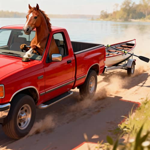 Horse Driving Pickup Truck with Rowing Trailer