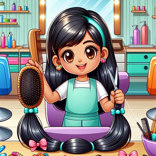 South Asian Girl Cartoon Hairstylist | Kid-Friendly Salon