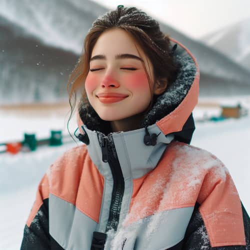 Young Woman in Snowsuit Enjoying Snowy Landscape