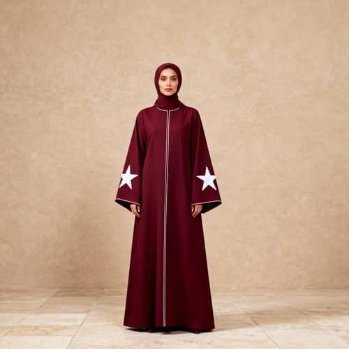 Elegant Maroon Abaya with White Embroidery Design