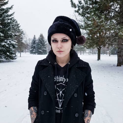 Goth Girl in Santa Hat: Bold Winter Style