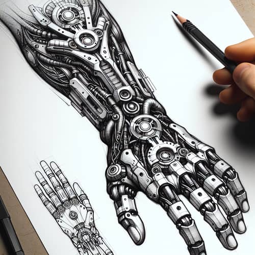 Cyberpunk Forearm Implant Sketch: Futuristic Dystopian Design