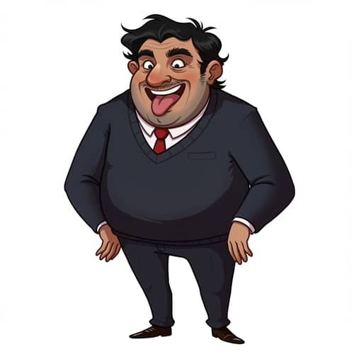 Joyful Elder with Black Hair and Scruffy Eyebrows