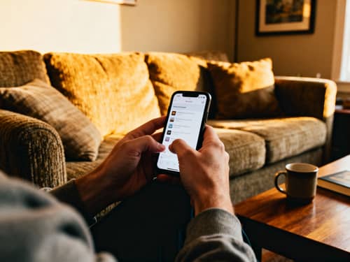 Cozy Living Room POV: Enjoying Mobile Messages Cozy Living Room POV: Enjoying Mobile Messages