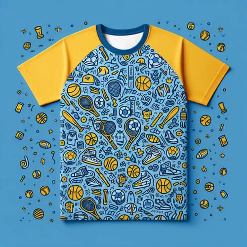Blue and Yellow Sports Doodle T-shirt