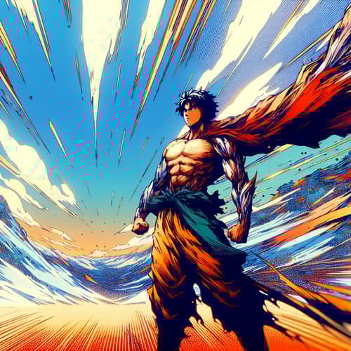 Majestic Warrior Invites Challenges | Vibrant Manga Style Art