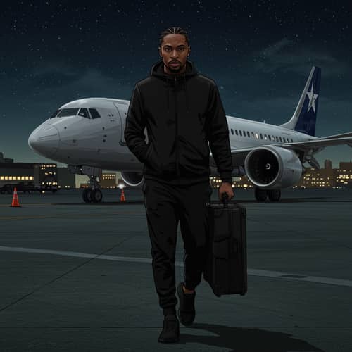 Animated Scene of a Man Walking to a Jet