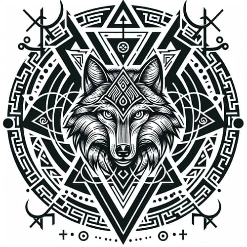 Valknut Tattoo Design with Coyote Head