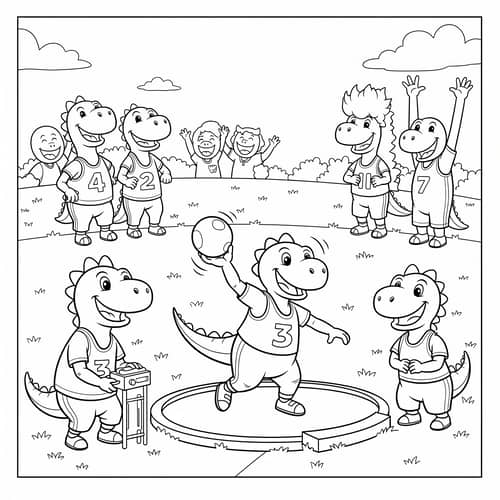 Funny Dinosaur Shot Put Coloring Page