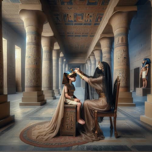 Veiled Woman Combines Son's Hair in Pharaonic Palace