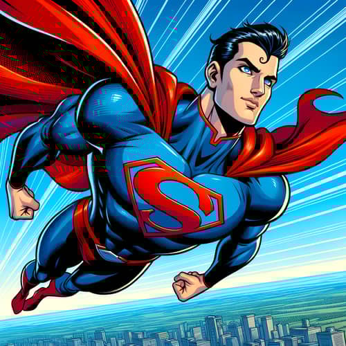 Superman Comic Book Character in Heroic Flight