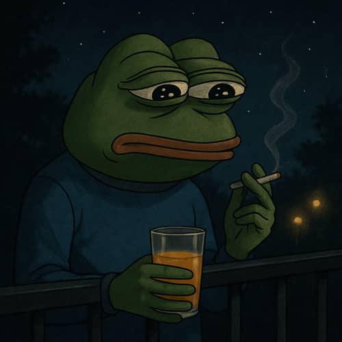 Pepe the Sad Frog on a Night Balcony