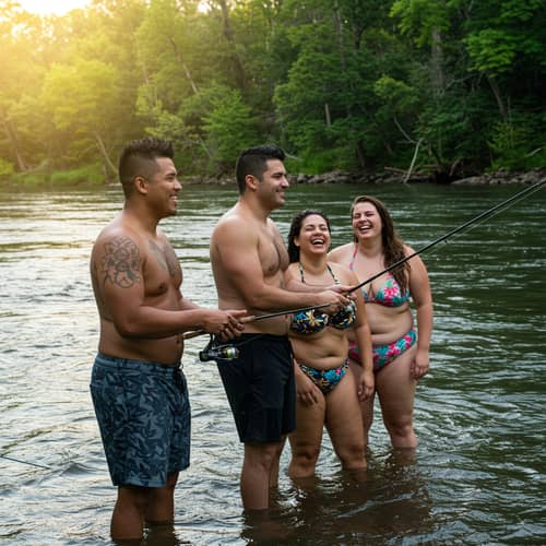 Bold Friends Fishing with Friends by the River
