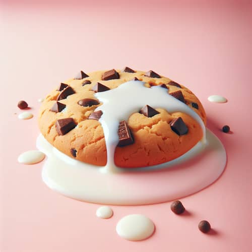 Delicious Cookie with Spilled Milk on Pink Background
