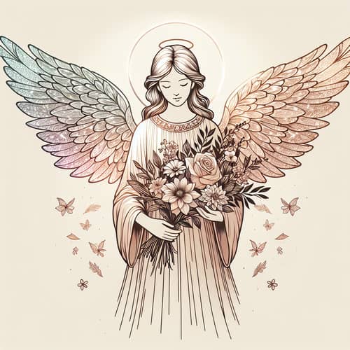 Angel with Flowers | Delicate Wings and Serene Expression