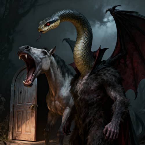 Serpent Head with Horse Gate and Vampire Wing Artwork Serpent Head with Horse Gate and Vampire Wing Artwork