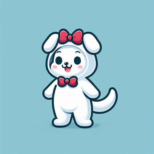 White Animated Cat Character Dressed in Dog Costume