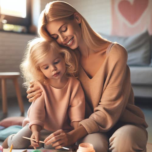 Heartwarming Family Scene: Blonde Mother & Child Bonding