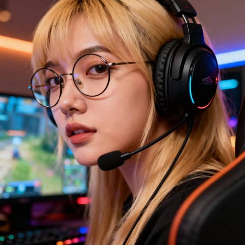 Blonde Female Gaming Headset with Glasses Blonde Female Gaming Headset with Glasses