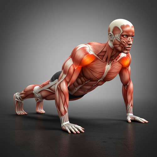 Muscular Push-Up Illustration with Muscle Highlights