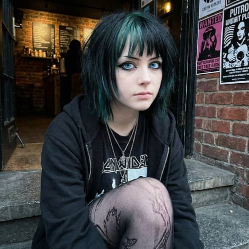 Emo Gothic Style: Teen Girl with Teal Streaked Hair Emo Gothic Style: Teen Girl with Teal Streaked Hair