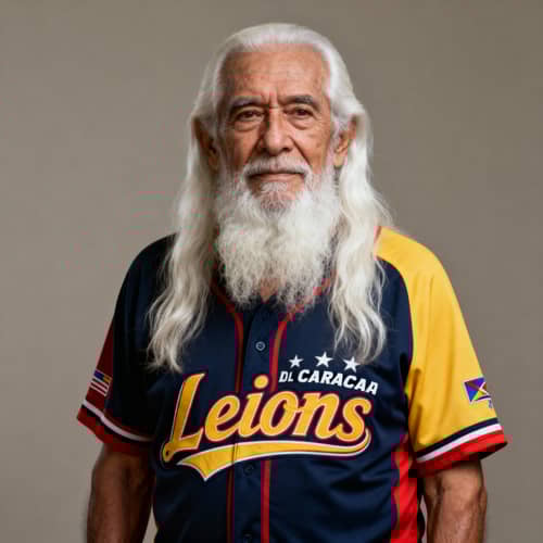 Hyperrealistic Photo of Elderly Man in Caracas Baseball Shirt Hyperrealistic Photo of Elderly Man in Caracas Baseball Shirt