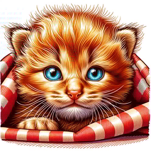 Vibrant Orange Newborn Kitten on Checkerboard Blanket
