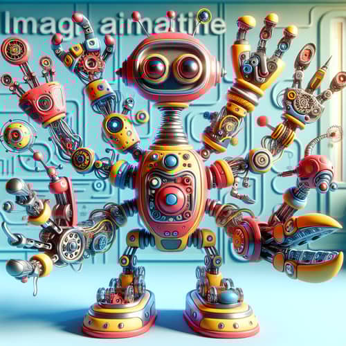 Creative Cartoon Robot with Three Unique Mechanical Arms