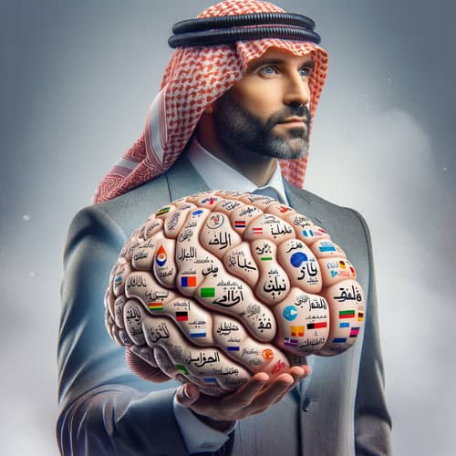 Middle-Eastern Man Carrying Creative Brain | Multilingual Intellect