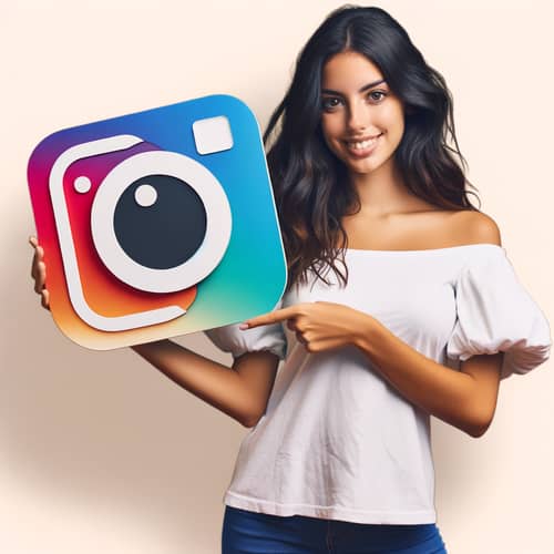 Confident Hispanic Woman Holding up Camera Symbol