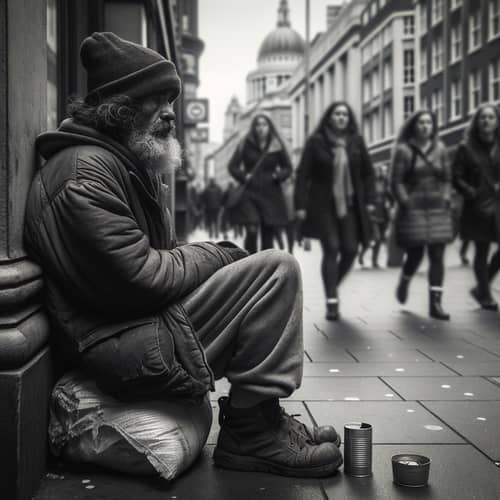 Portrayal of Urban Homelessness | Heartfelt City Scene