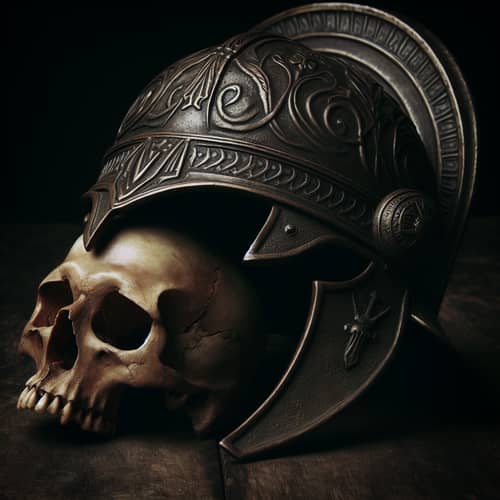 Ancient Helmet on Skull - Mystery and Antiquity