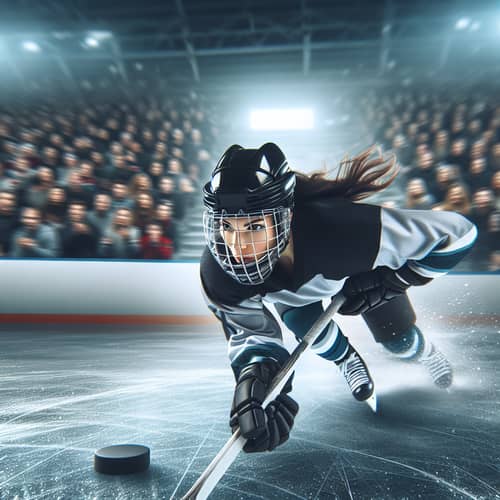 Professional Asian Female Hockey Player in Tense Match