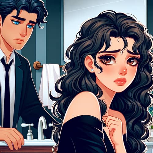 Distressed Woman Comforted by a Man in Bathroom
