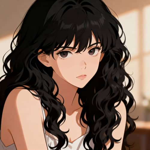 Anime Illustration: Girl with Long Curly Black Hair Anime Illustration: Girl with Long Curly Black Hair