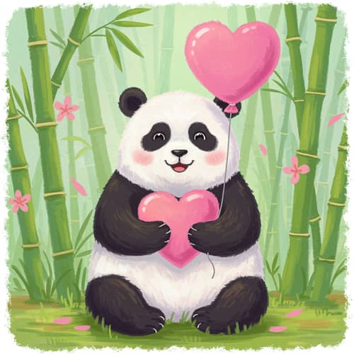 Whimsical Panda with Heart Balloon Illustration
