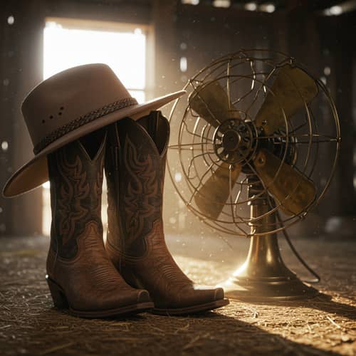 Stylish Cowgirl Boots & Hat with Big Fan