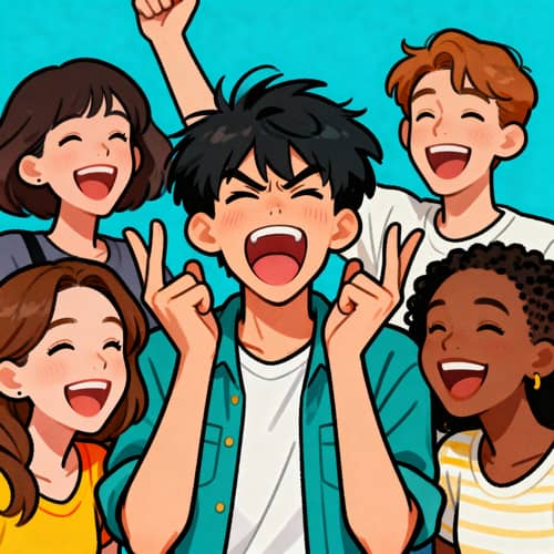 Charming Cartoon of Friends Laughing Together