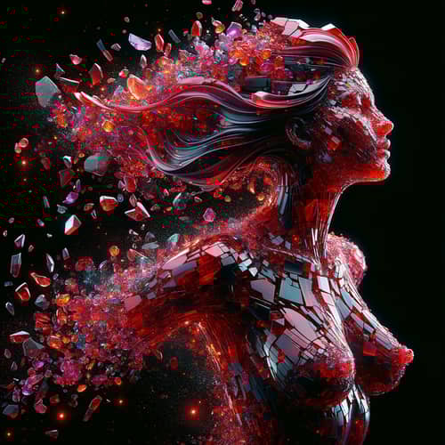 Vibrant Red Shattered Glass Statue in Female Shape